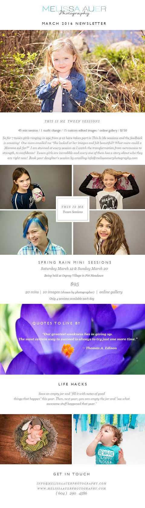 March Newsletter 2016 - Melissa Auer Photography